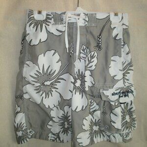 Abercrombie & Fitch Gray White Hawaiian Floral Print Swim Board Shorts